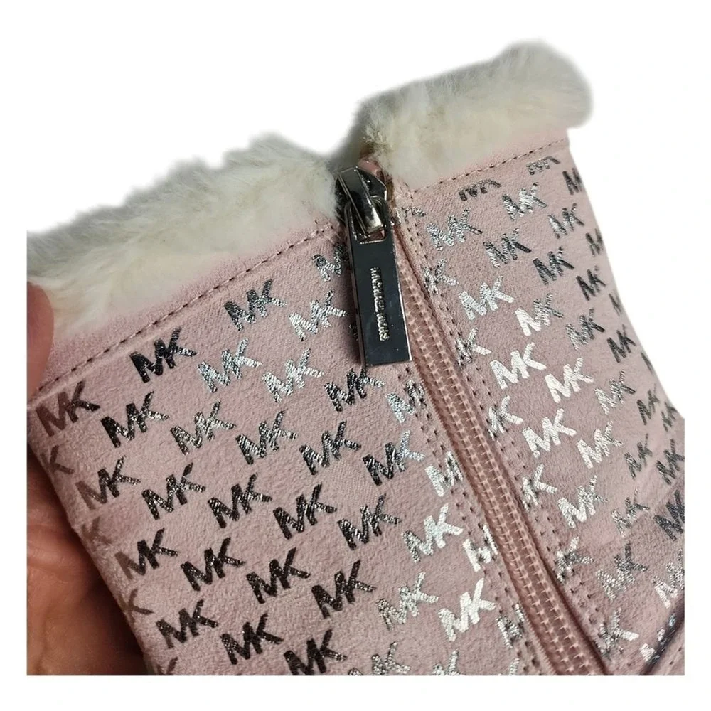 Michael Kors Payson Boots Kids Size 13 Pink Faux Fur Winter Designer Metallic MK